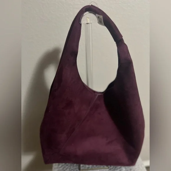 Banana Republic faux suede hobo slouchy tote NWT BURGUNDY LARGE - Picture 1 of 11